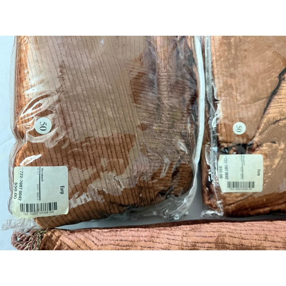 JCPenney Marrakech Rust Chenille 4pc Lot 2 Oblong Pillows & 2 Euro Shams NEW